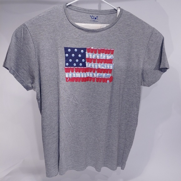 Beer Pong American Flag 4th of July tshirt - Picture 1 of 5
